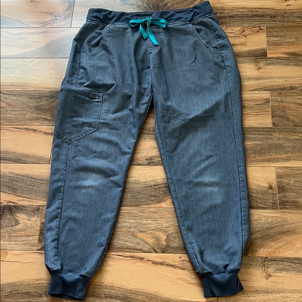 FIGS Women’s Medium Gray Medical Jogger Scrub Pants Teal Drawstring Pockets